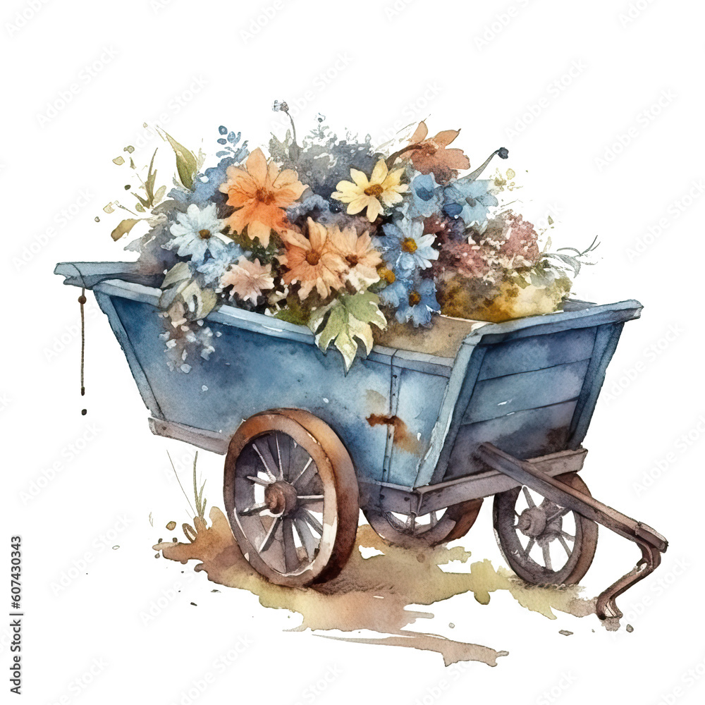 Vintage Flower Carts, Garden Cart, Flower Cart, Floral Cart, Vintage Floral Cart, AI Generated
