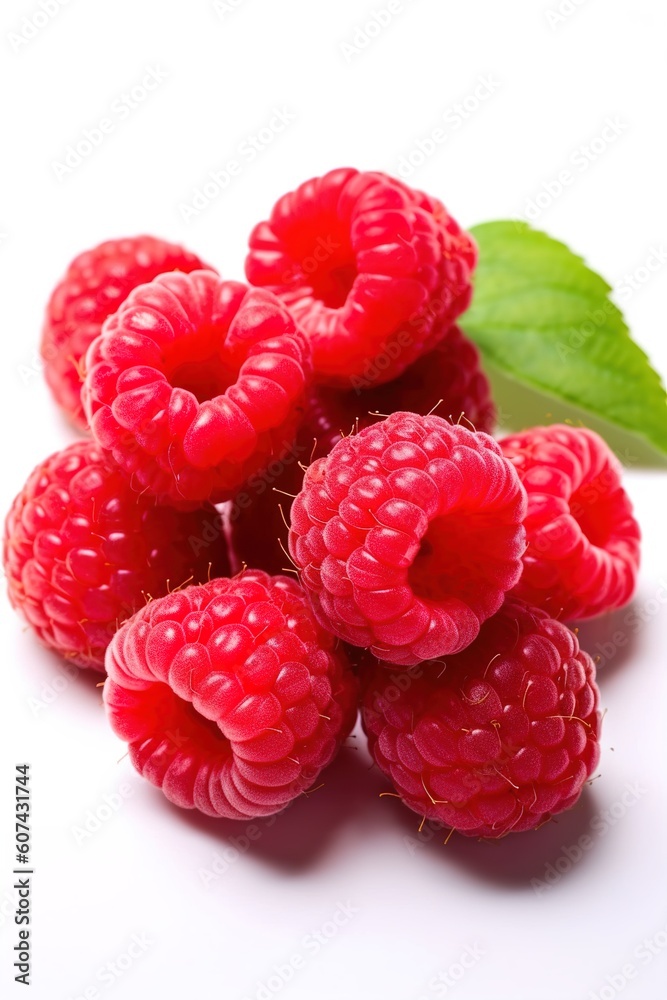 ripe raspberries isolated on white background close up. Generative AI ripe raspberries isolated on white background close up. Generative AI