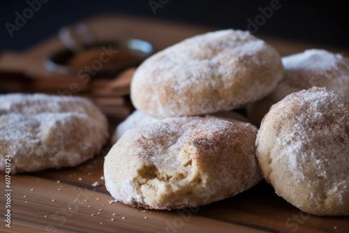 doughy and chewy cookies, rolled in sugar crystals or cinnamon, created with generative ai
