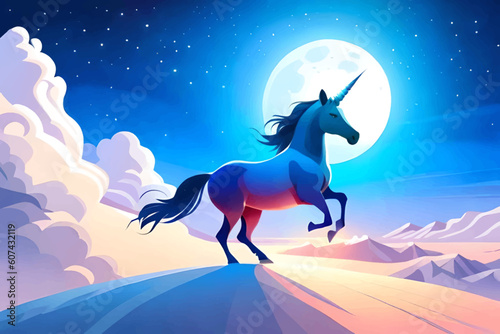 Unicorn in the moonlight. Vector illustration of a unicorn.