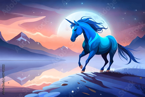 Unicorn in the moonlight. Vector illustration of a unicorn.