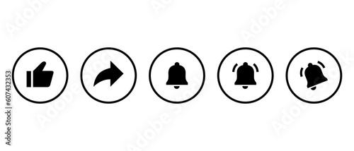 Like, share, and notification bell icon. Promote streaming channel concept