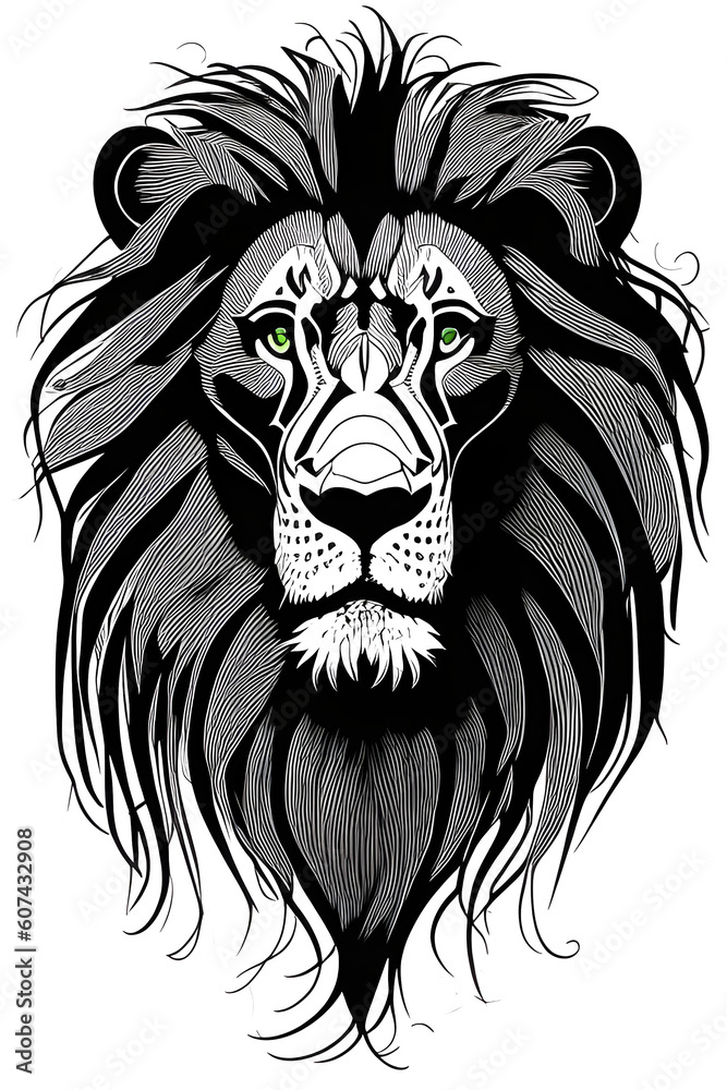A black & white portrait of a Lion.
