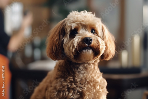 Dog grooming. Professional care for a dogs in the beauty groomer salon. Pet grooming concept.Dog relaxing at spa photo