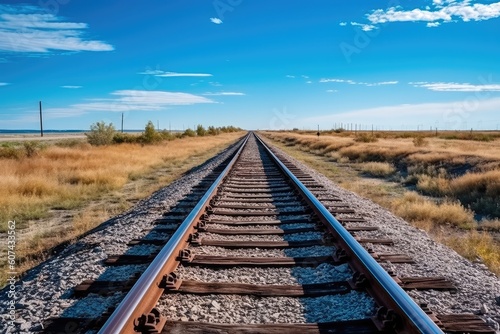 Railway line going to the horizon. perspective. Generative AI