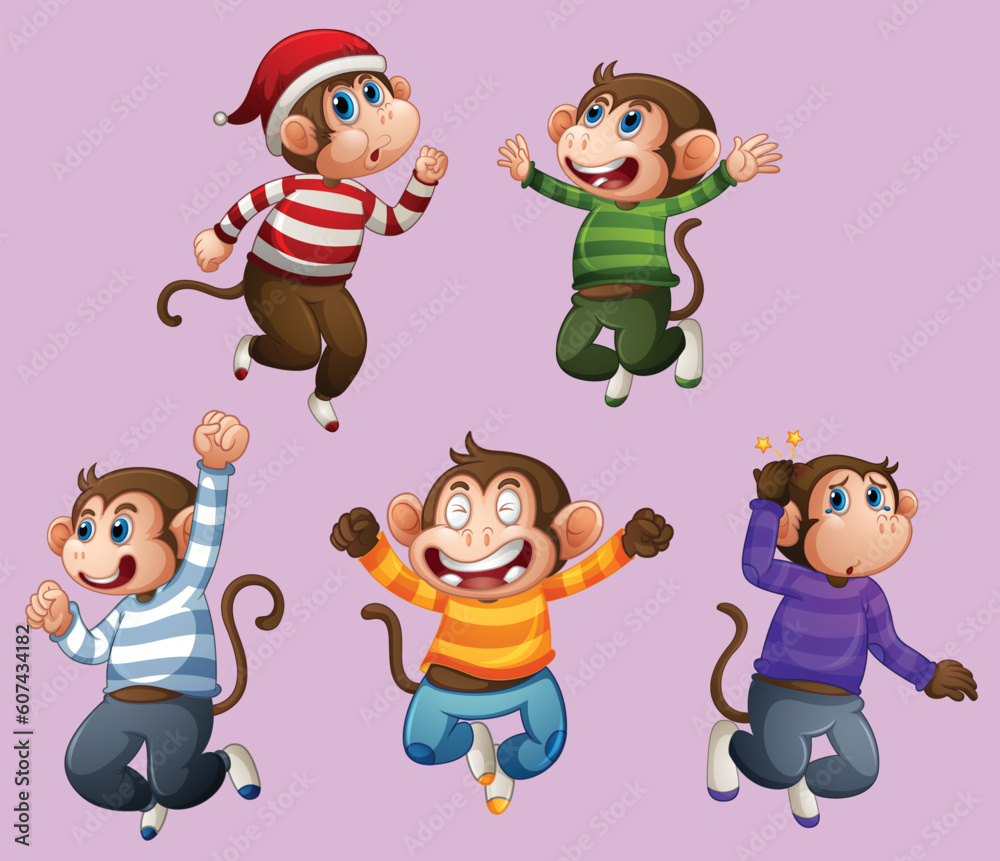three monkey wear t-shirt in jumping pose isolated by the greatest graphics three monkey wear t-shirt in jumping pose isolated by the greatest graphics