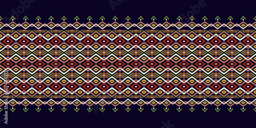 Ethnic abstract ikat art. Seamless pattern in tribal, folk embroidery, and Mexican style. Aztec geometric art ornament print. Design for carpet, wallpaper, clothing, wrapping, fabric, cover, textile.