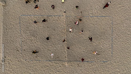 Aerial shot of people playing volleyball at the old volleyball court Turkey Alanya photo