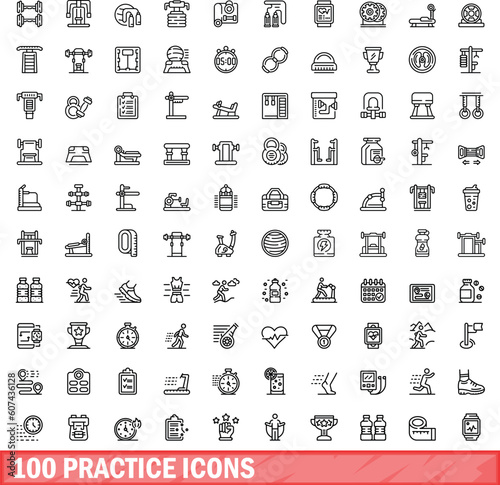 100 practice icons set. Outline illustration of 100 practice icons vector set isolated on white background