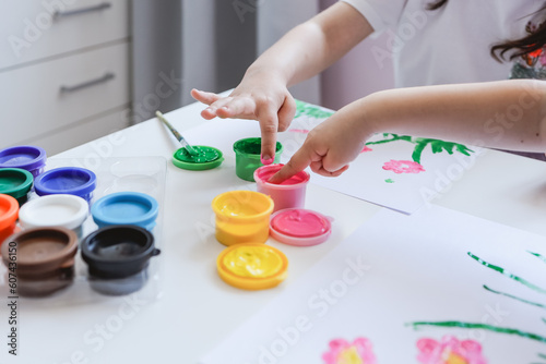 Children draw with paints, the concept of educational activities