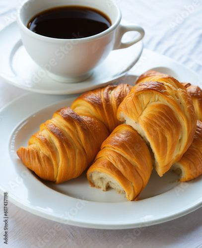 Morning Indulgence: Croissants and Coffee Delights - Indulgencia Matutina: Delicias de Croissants y Café (generated with AI)