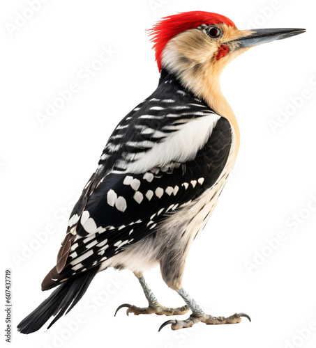Sitting woodpecker bird isolated on the transparent background PNG. AI generative