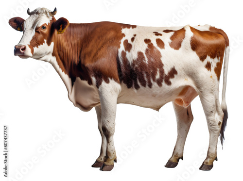 Cow brown and white, isolated on the transparent background PNG. AI generative.
