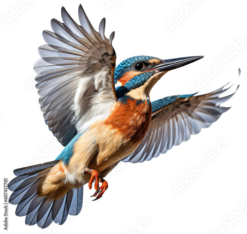 Flying kingfisher bird on the transparent background PNG. AI generative © Monika