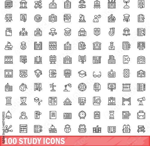 100 study icons set. Outline illustration of 100 study icons vector set isolated on white background