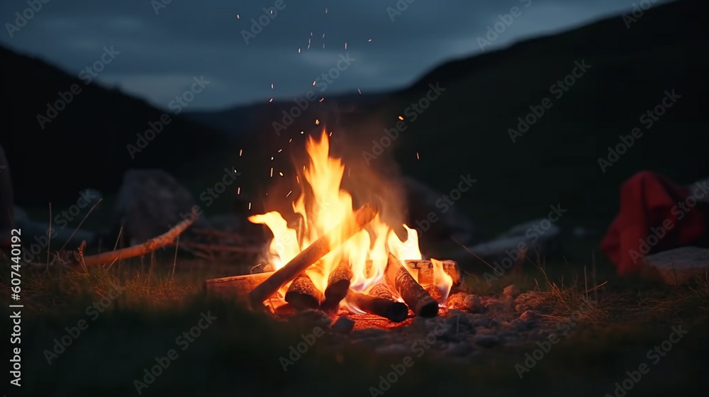 Small fire in the mountains. Generative AI