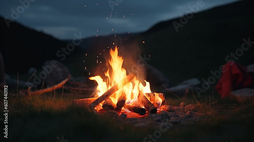 Small fire in the mountains. Generative AI