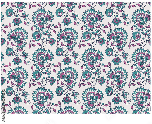 INDIAN FLORAL BLOCK PRINT SEAMLESS PATTERN VECTOR ILLUSTRATION