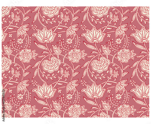 INDIAN FLORAL BLOCK PRINT SEAMLESS PATTERN VECTOR ILLUSTRATION