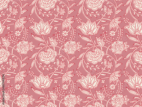 INDIAN FLORAL BLOCK PRINT SEAMLESS PATTERN VECTOR ILLUSTRATION