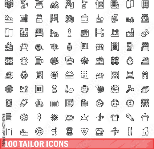 100 tailor icons set. Outline illustration of 100 tailor icons vector set isolated on white background
