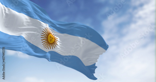 Foto Argentina national flag fluttering in the wind on a sunny day