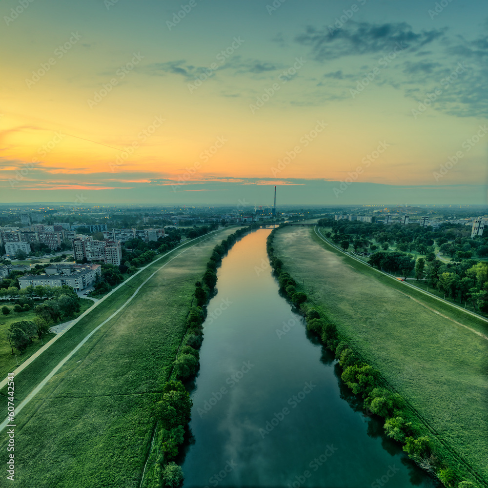 A serene morning on the banks of the Sava River in Zagreb.