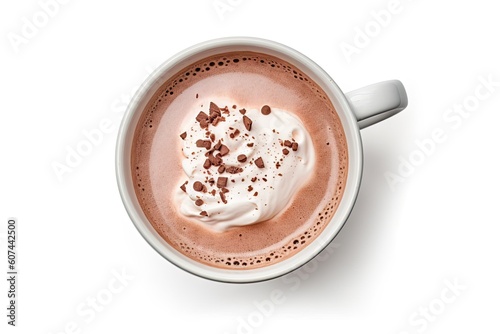 Top View of Isolated Hot Chocolate Mug on White Background