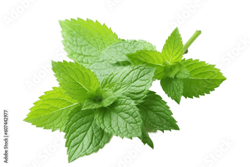 mint leaves on transparent background. AI photo
