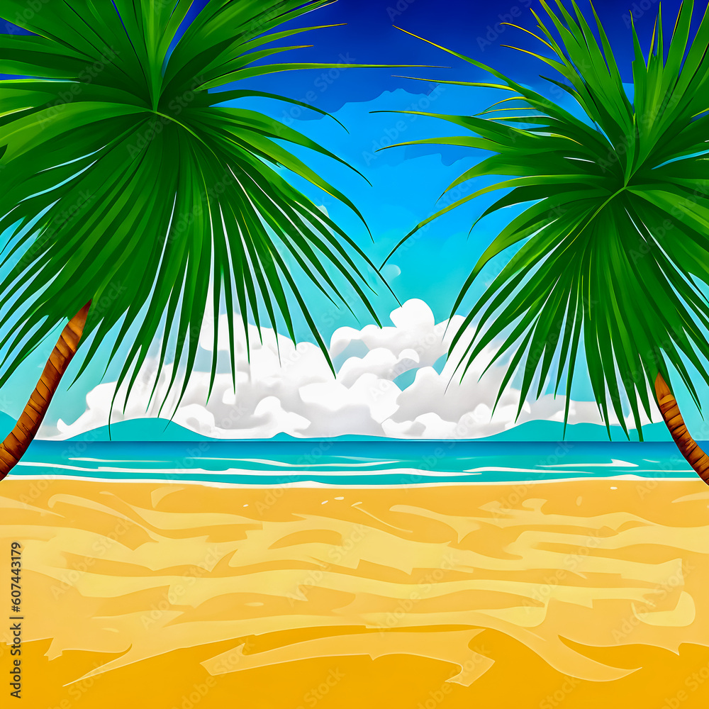 Illustration of a colorful tropical landscape. Generative AI