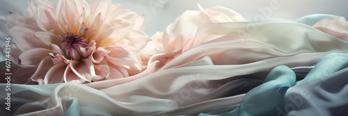 Enchanted Blossoms: Capturing the Allure of Flowers and Flowing Silk in a Modern Composition, Artistic Generated AI © DigitalNestEgg
