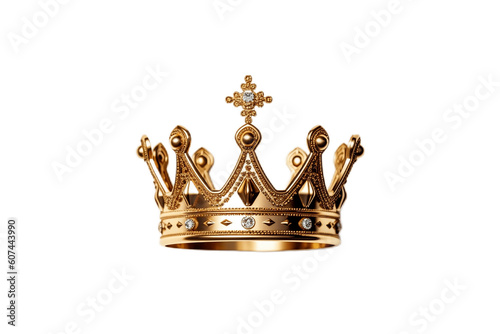 Fotografia, Obraz Golden king crown isolated on transparent background. AI