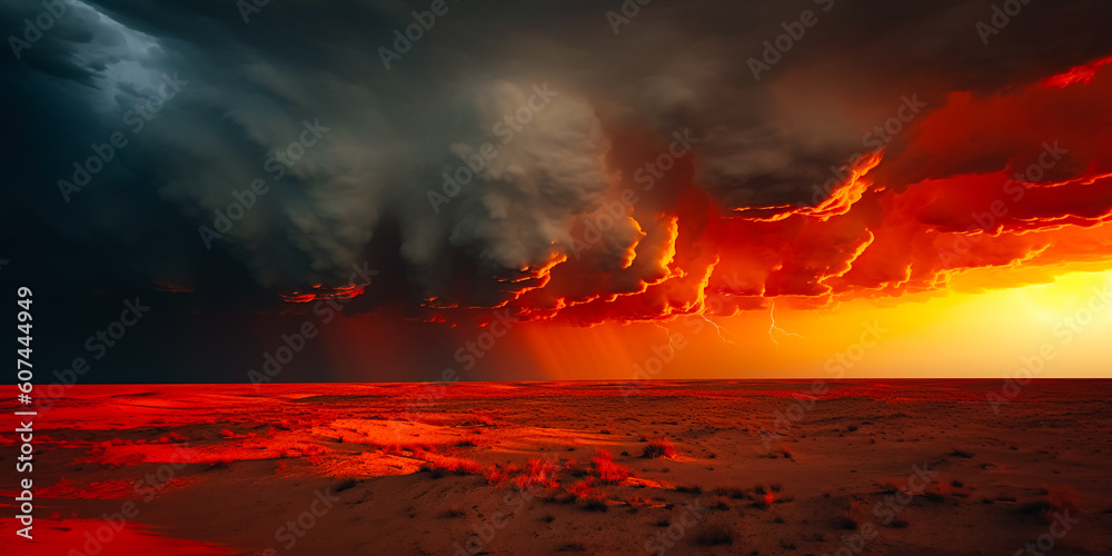 Fototapeta premium Desert plain with storm clouds in the sky