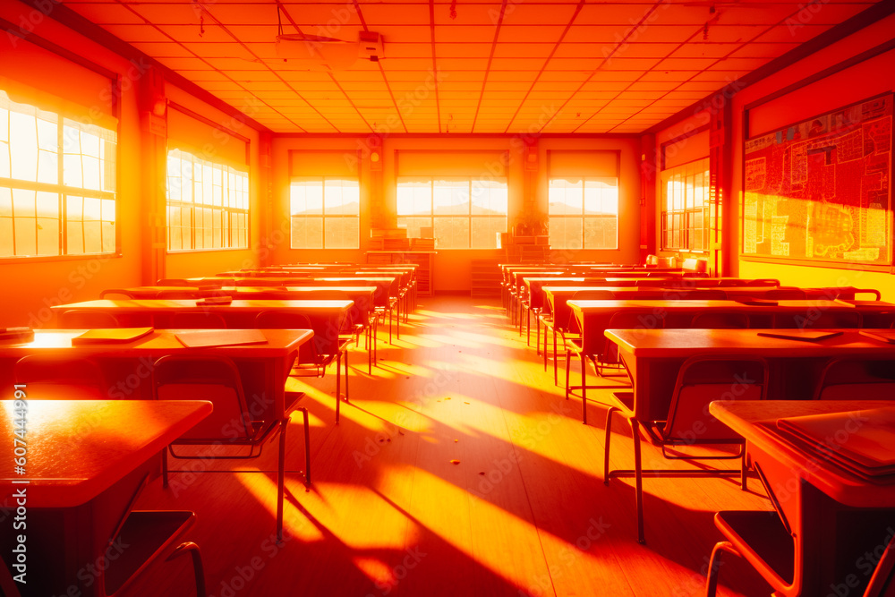 Empty large school classroom
