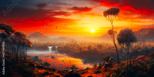 Beautiful sunrise in the jungle