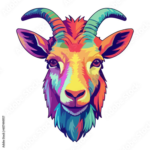Goat modern pop art style, Colorful Goat illustration, pastel sticker cute colors © Ann
