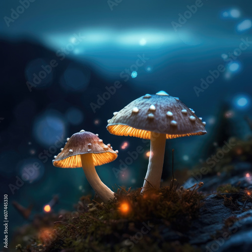 amanita muscaria fly mushroom, amanita muscaria fly agaric, fly agaric mushroom, fly mushroomm mushrooms in the forest, bioluminescent mushrooms