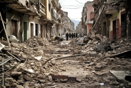 AI generative of a natural disaster earthquake in a destroyed city
