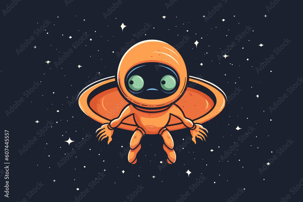 Doodle inspired Alien flying in space, cartoon sticker, sketch, vector ...