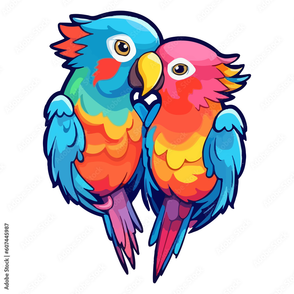 parrot love modern pop art style, Colorful parrot love illustration, bird pastel sticker cute colors