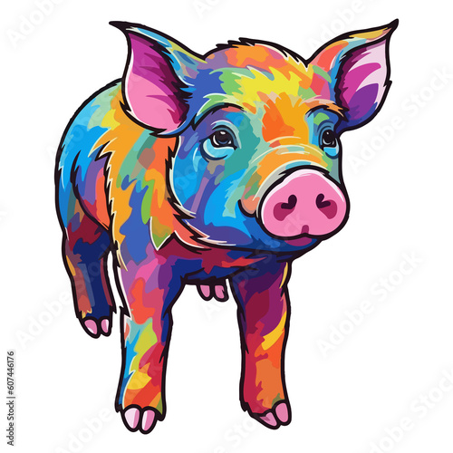 Pig modern pop art style  Colorful Pig illustration  Pig pastel sticker cute colors