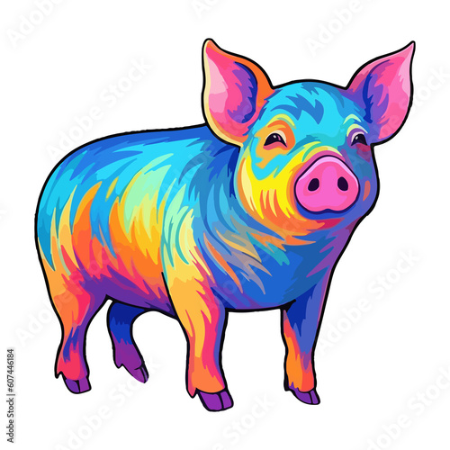 Pig modern pop art style, Colorful Pig illustration, Pig pastel sticker cute colors