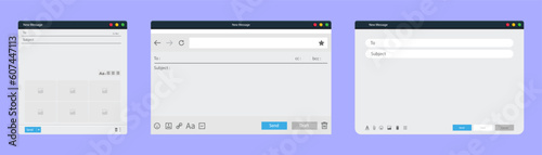 Email browser window frame collection. Set of email interface frame