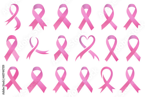 Set of pink cancer ribbon. Cancer ribbon collection