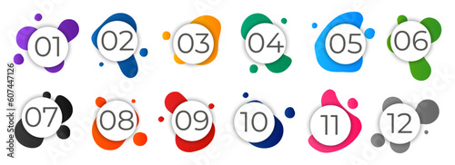Numerical infographic elements with abstract liquid banner on a white background
