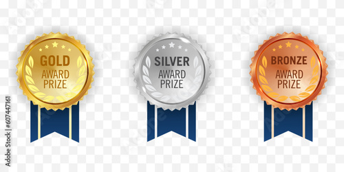 Set of golden, silver and bronze winner medal in realistic style