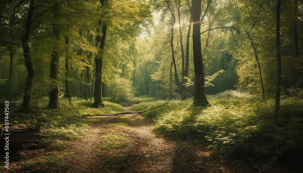 Tranquil forest path, autumn leaves crunching underfoot generated by AI Tranquil forest path, autumn leaves crunching underfoot generated by AI