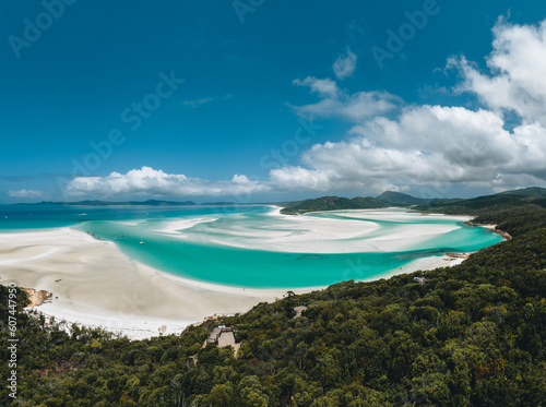 Aerial Drone view of Whitehaven Beach in the Whitsundays, Queensland, Australia