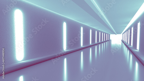 Fototapeta Naklejka Na Ścianę i Meble -  無機質な灯りに照らされた回廊の3Dイラストレーション