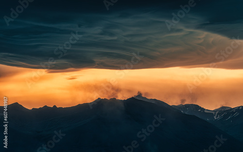 Dramatic of colorful sunset sky and Asperitas cloud over Icelandic mountain at Iceland © Mumemories